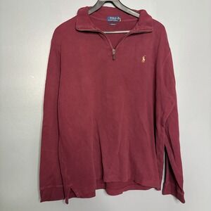 Polo Ralph Lauren Estate Rib Long Sleeve 1/4 Half Zip Sweater Pony Red Mens L